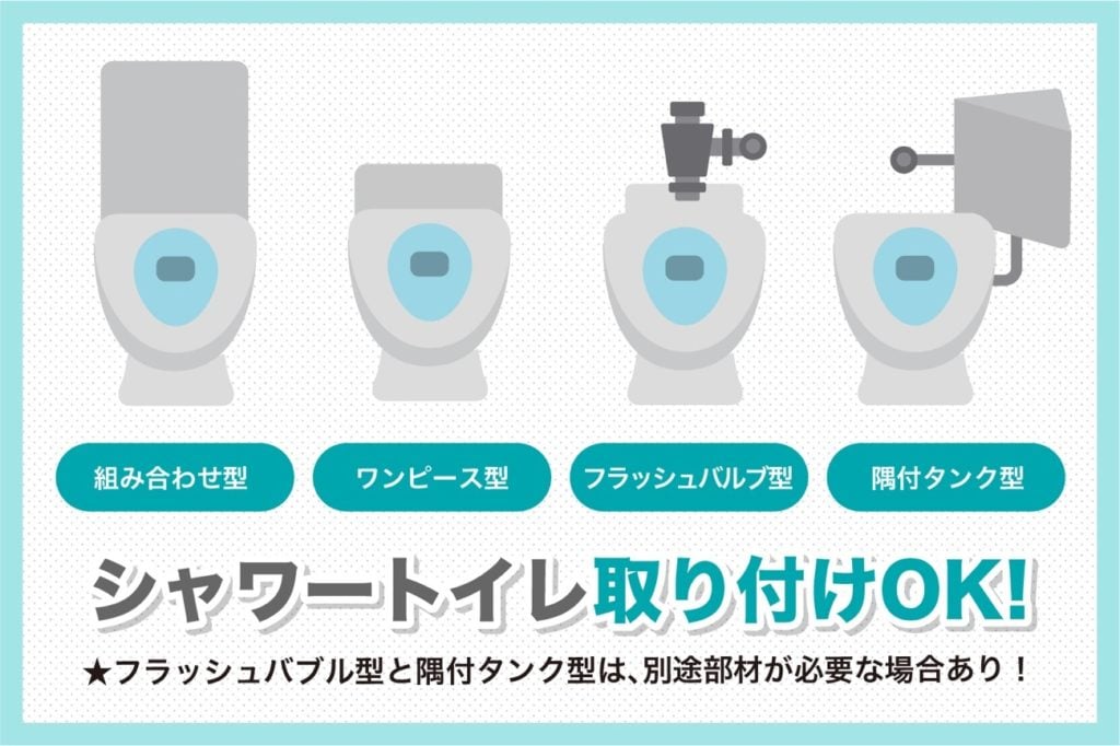 シャワートイレの取り付け先の4タイプ