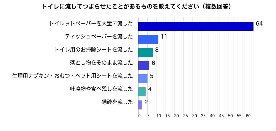 全国の男女200人に聞いた、トイレをつまらせた原因